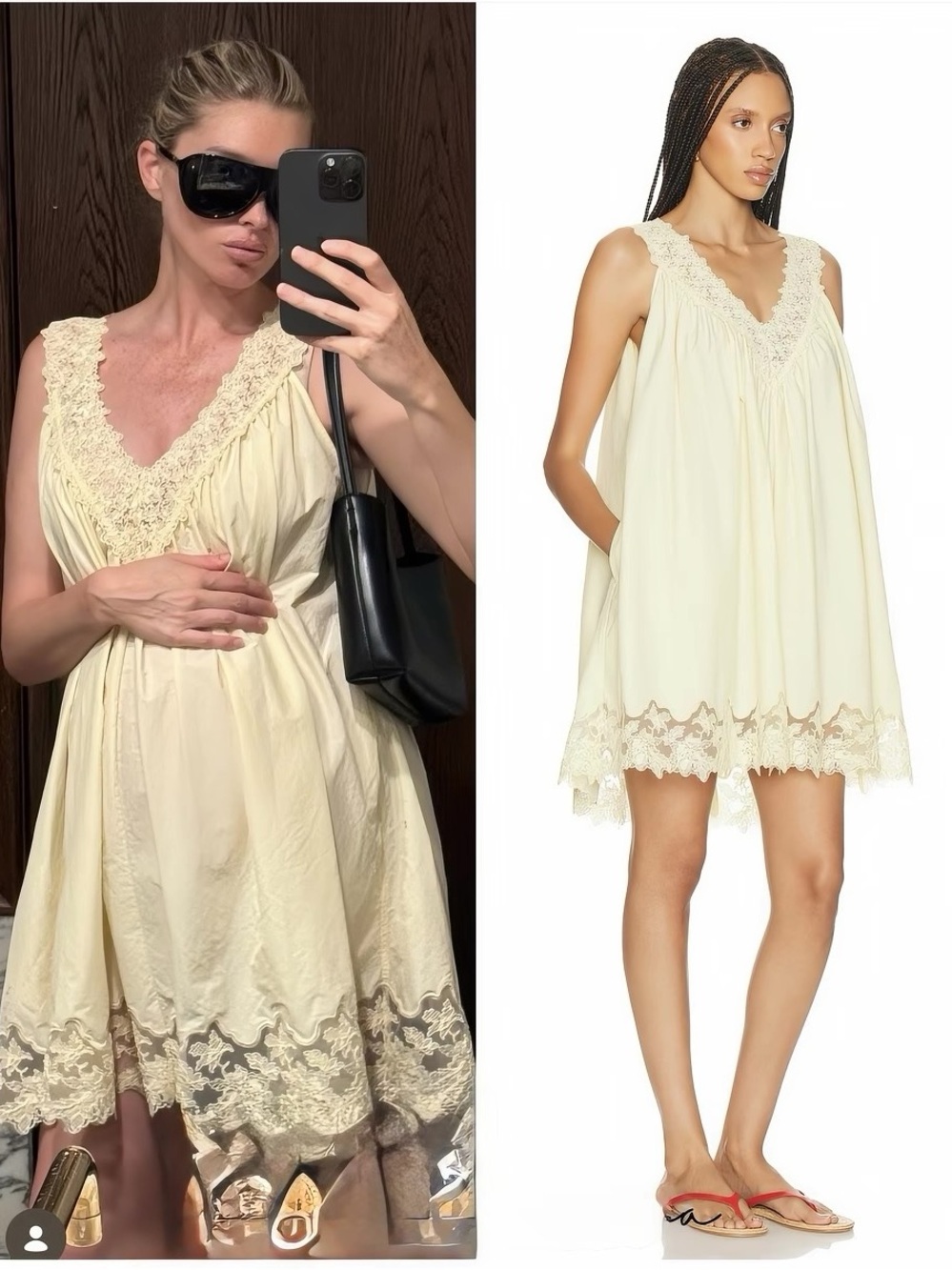 Helsa Mini Dress With Lace in Tech Poplin in Yellow With Yellow Lace, XS S M L